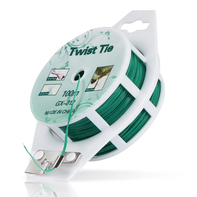 YDSL 328ft (100m) Twist Ties, Green Garden Plant Ties with Cutter for Gardening and Office Organization, Home - Image 1