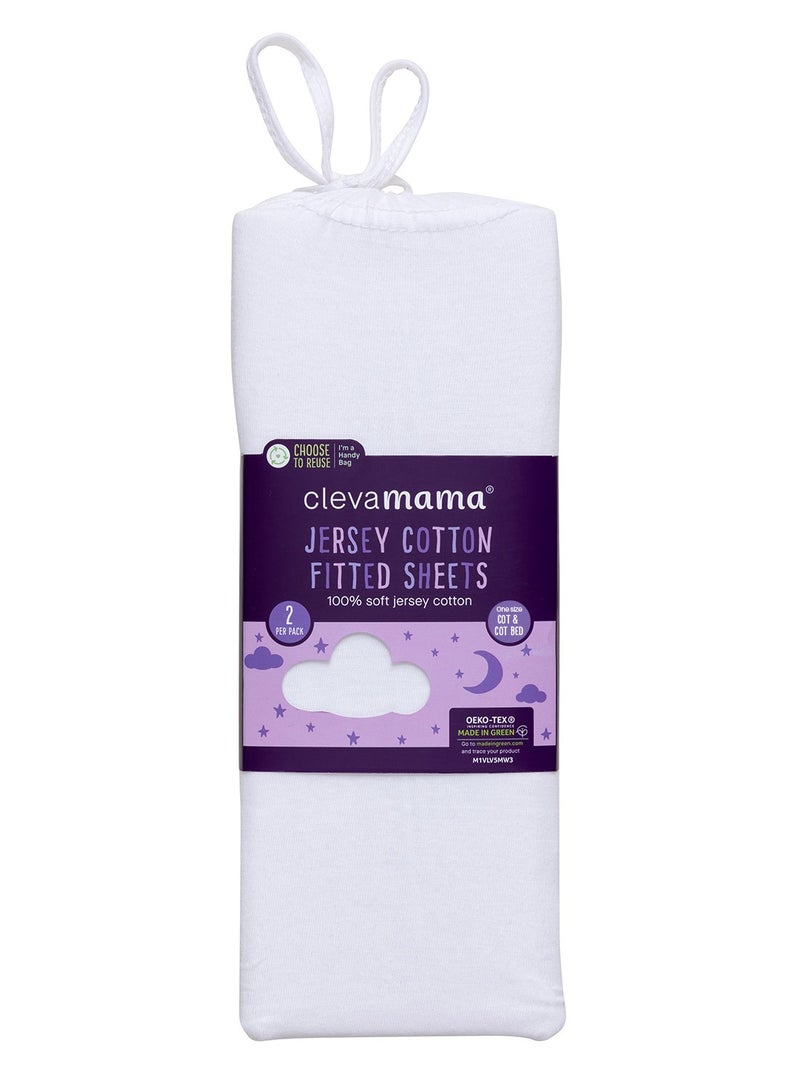 Clevamama 2 Piece Jersey Cotton Fitted Sheets One Size Cot And Cot Bed 70x140x17Cm  White  - Image 5