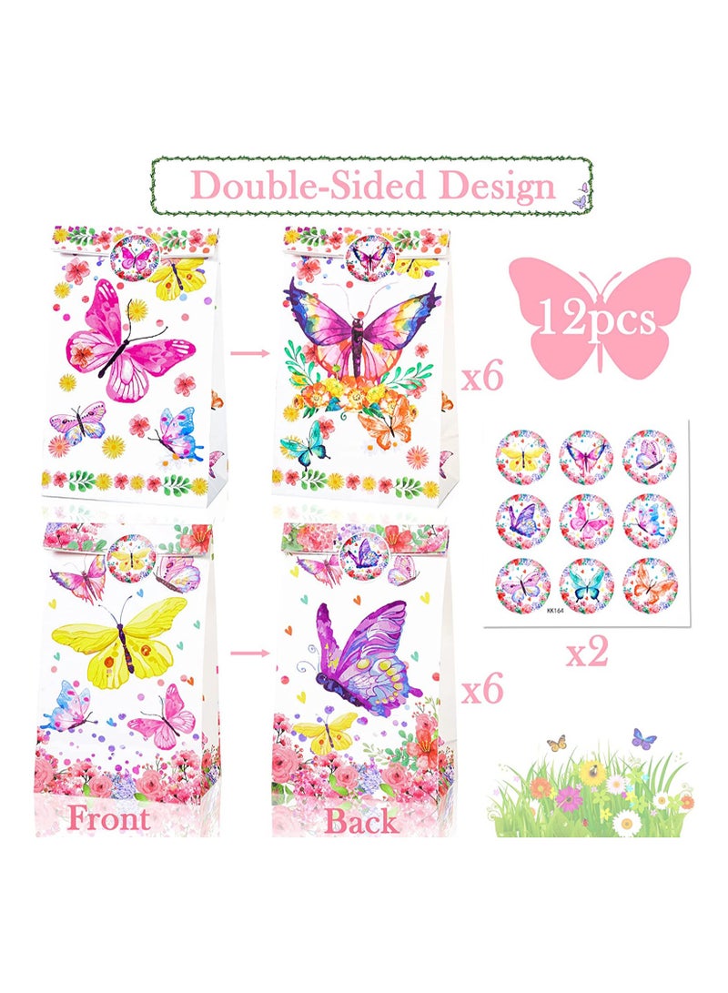 SYOSI 12Pcs Butterfly Party Favor Treat Bags Butterfly Theme Goody Gift Bags with 18Pcs Stickers for Girls Women's Birthdays Wedding Party Supplies - Image 4