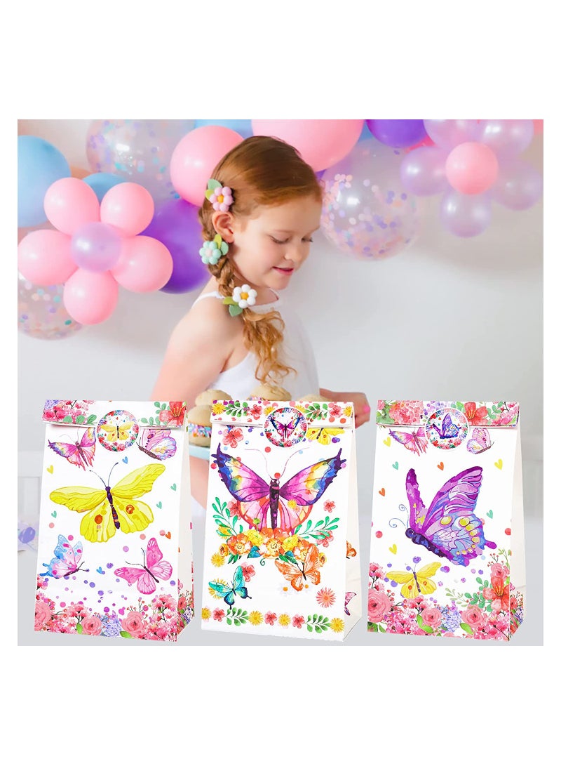 SYOSI 12Pcs Butterfly Party Favor Treat Bags Butterfly Theme Goody Gift Bags with 18Pcs Stickers for Girls Women's Birthdays Wedding Party Supplies - Image 2