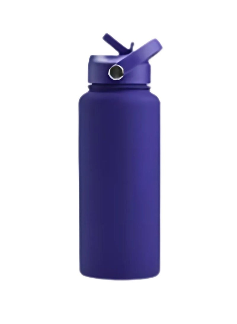 هامزون زجاجة مياه رياضية، زجاجة مياه حرارية معزولة من الفولاذ المقاوم للصدأ مع غطاء من القش، ترمس مزدوج الجدار مانع للتسرب للمشروبات الساخنة والباردة، فوهة واسعة، 500 مل، مثالية للصالة الرياضية والمكتب والمدرسة والتخييم، سافير - Image 1