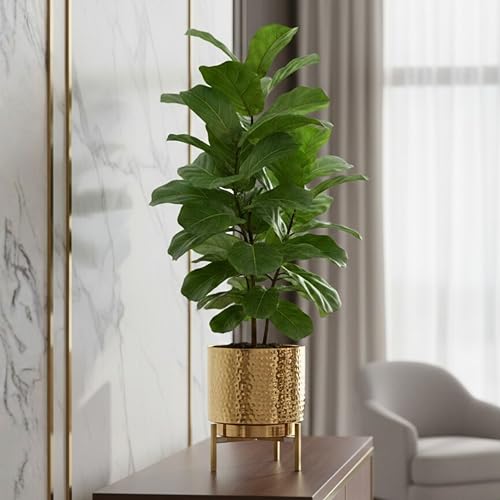 BEHOMA Hammered Metal Indoor Planter for Table Top and Floor | Living Room Drawing Room Balcony Office | Decoration Ideas for Plants | Size Height- 8.5" x Dia. 7" inch, Golden (Plants not Included) - Image 2