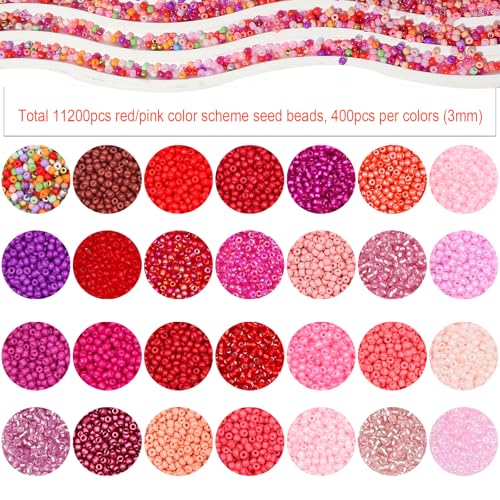 JOJOPLAY 11200pcs Glass Seed Beads for DIY Crafting Bracelet Necklace Embroidery Jewelry Making Supplies (3mm, 400pcs/Color, 28 Colors, Red Scheme) - Image 2
