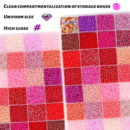 JOJOPLAY 11200pcs Glass Seed Beads for DIY Crafting Bracelet Necklace Embroidery Jewelry Making Supplies (3mm, 400pcs/Color, 28 Colors, Red Scheme) - Image 4
