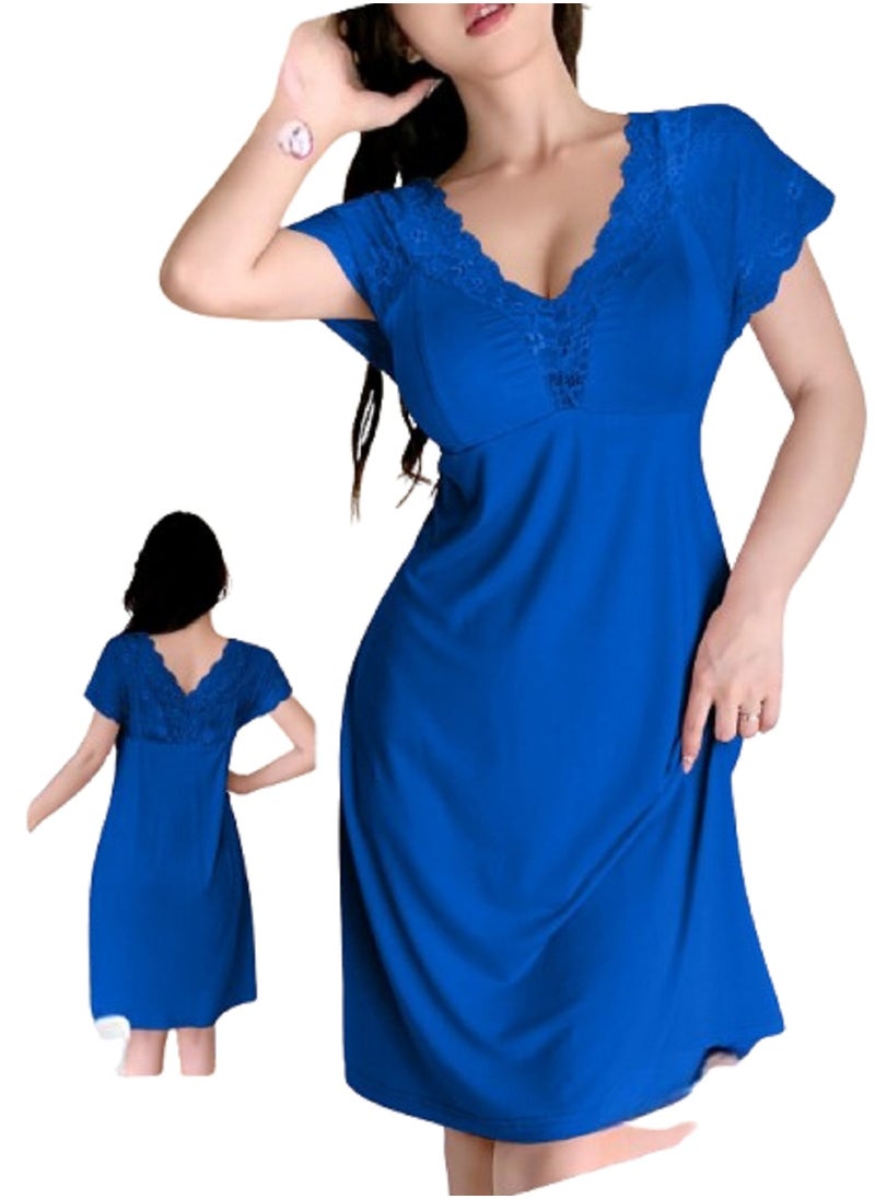 Women's Nightgown with Short Sleeves Adorned with Lace - pzsku/Z74D4E546C24C3373721FZ/45/_/1740398119/8c0494bf-82bd-4666-8767-e90c55320616