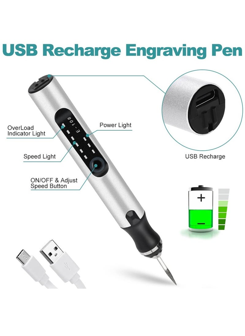 Excefore - Engraving Pen, Electric Engraving Tool Kit, Micro Cordless USB Rechargeable Etching Pen for DIY Art Carving Glass Wood Metal Stone Plastic Nails Jewelry - Image 1