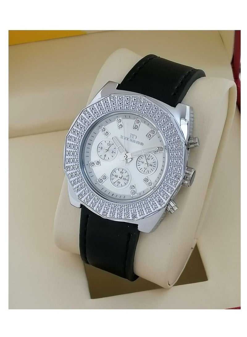 ساعة يد بعقارب بسوار من الجلد ستيل للرجال