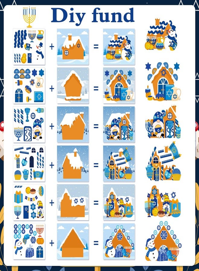 HOWAF 24 Set Hanukkah Crafts Stickers Make Your Own Chanukah Craft Kit DIY Hanukkah Gingerbread House Scene with Stickers for Chanukah Activities Party Decoration Arts Crafts - Image 3