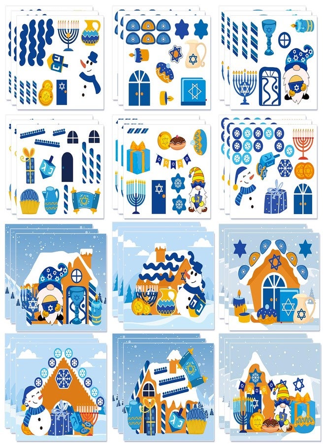 HOWAF 24 Set Hanukkah Crafts Stickers Make Your Own Chanukah Craft Kit DIY Hanukkah Gingerbread House Scene with Stickers for Chanukah Activities Party Decoration Arts Crafts - Image 1