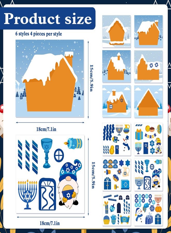 HOWAF 24 Set Hanukkah Crafts Stickers Make Your Own Chanukah Craft Kit DIY Hanukkah Gingerbread House Scene with Stickers for Chanukah Activities Party Decoration Arts Crafts - Image 2
