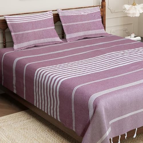 Värde Bedsheet Cotton with 2 Pillow Covers | 210 TC Bedsheet | Flat Sheets | Handloom Bedsheets | Double Bedsheet for Summer | Size 90 X 100 Inches, 7.5 X 8.3 Feet (Dusty Lavender, King) - Image 1