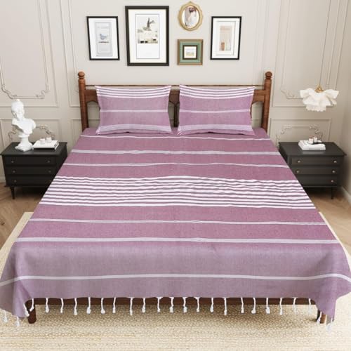 Värde Bedsheet Cotton with 2 Pillow Covers | 210 TC Bedsheet | Flat Sheets | Handloom Bedsheets | Double Bedsheet for Summer | Size 90 X 100 Inches, 7.5 X 8.3 Feet (Dusty Lavender, King) - Image 2