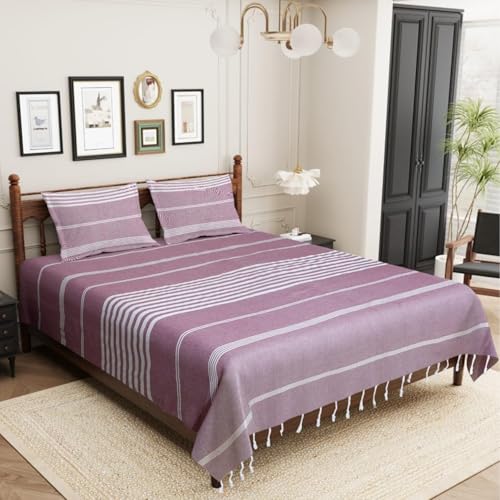 Värde Bedsheet Cotton with 2 Pillow Covers | 210 TC Bedsheet | Flat Sheets | Handloom Bedsheets | Double Bedsheet for Summer | Size 90 X 100 Inches, 7.5 X 8.3 Feet (Dusty Lavender, King) - Image 3