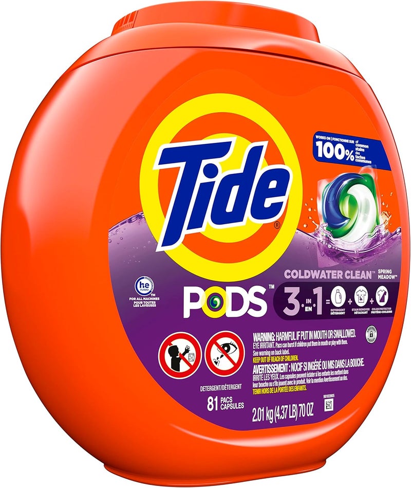 حزم Tide Pods 3 في 1، عبوات منظف ملابس برائحة Spring Meadow، 81 قطعة - Image 3