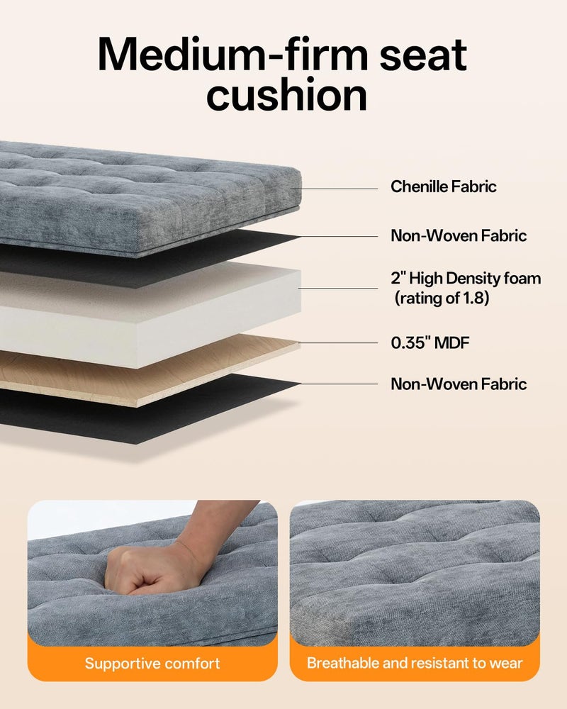ABHENG Chenille Storage Ottoman Bench with Legs, 43.5â€W x 15.7â€D x 15.7â€H,Metal Frame end of Bed Bench Hold up to 770 LB,Large Storage Chest,Gray UASND621G - Image 4