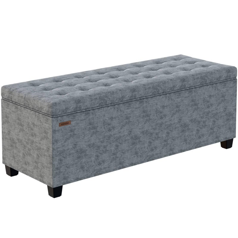 ABHENG Chenille Storage Ottoman Bench with Legs, 43.5â€W x 15.7â€D x 15.7â€H,Metal Frame end of Bed Bench Hold up to 770 LB,Large Storage Chest,Gray UASND621G - Image 1