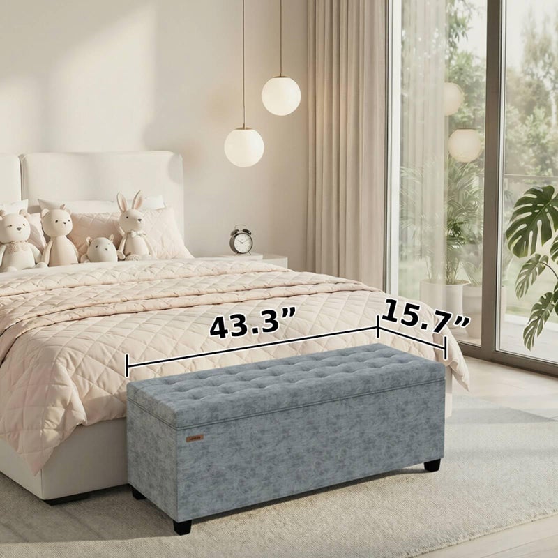 ABHENG Chenille Storage Ottoman Bench with Legs, 43.5â€W x 15.7â€D x 15.7â€H,Metal Frame end of Bed Bench Hold up to 770 LB,Large Storage Chest,Gray UASND621G - Image 2