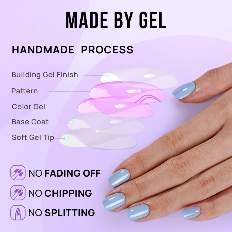 BTArtbox Press On Nails Short - Square Press On Nail, Blue Glossy Nail Tips Glue On Nails with Nail Glue, Reusable Stick On Nails in 16 Sizes - 32 Soft Gel Fake Nails Kit, Ocean Glazed - Image 4