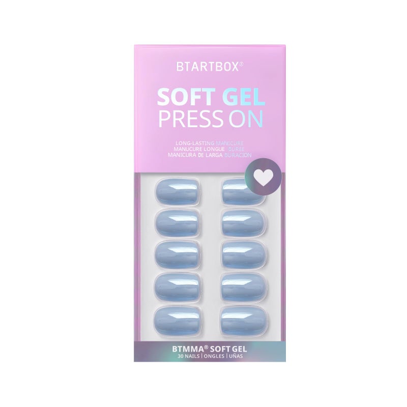 BTArtbox Press On Nails Short - Square Press On Nail, Blue Glossy Nail Tips Glue On Nails with Nail Glue, Reusable Stick On Nails in 16 Sizes - 32 Soft Gel Fake Nails Kit, Ocean Glazed - Image 3