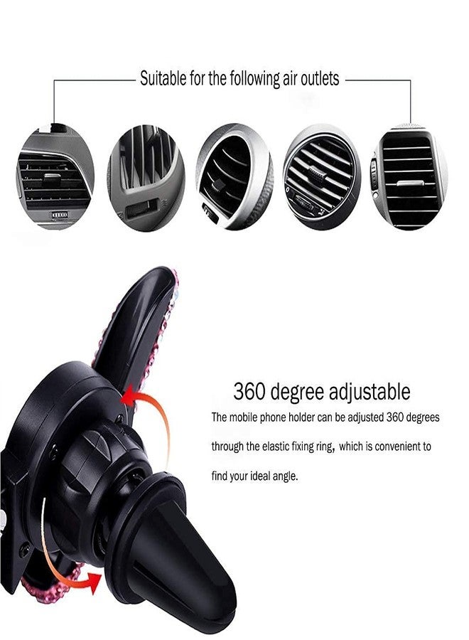 SUNCARACCL Bling Car Phone Holder Mini Dash Air Vent Automatic Phone Mount Universal 360°Adjustable Crystal for Women and Girls (White) - Image 4