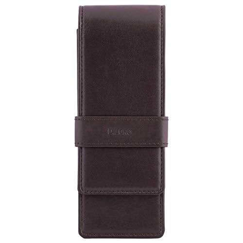 DiLoro Leather Triple Pen Case Pencil Pouch Holder for Three Fountain Ballpoint Rollerball Pens and Pencils (Brown) - Image 1