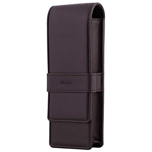 DiLoro Leather Triple Pen Case Pencil Pouch Holder for Three Fountain Ballpoint Rollerball Pens and Pencils (Brown) - Image 2