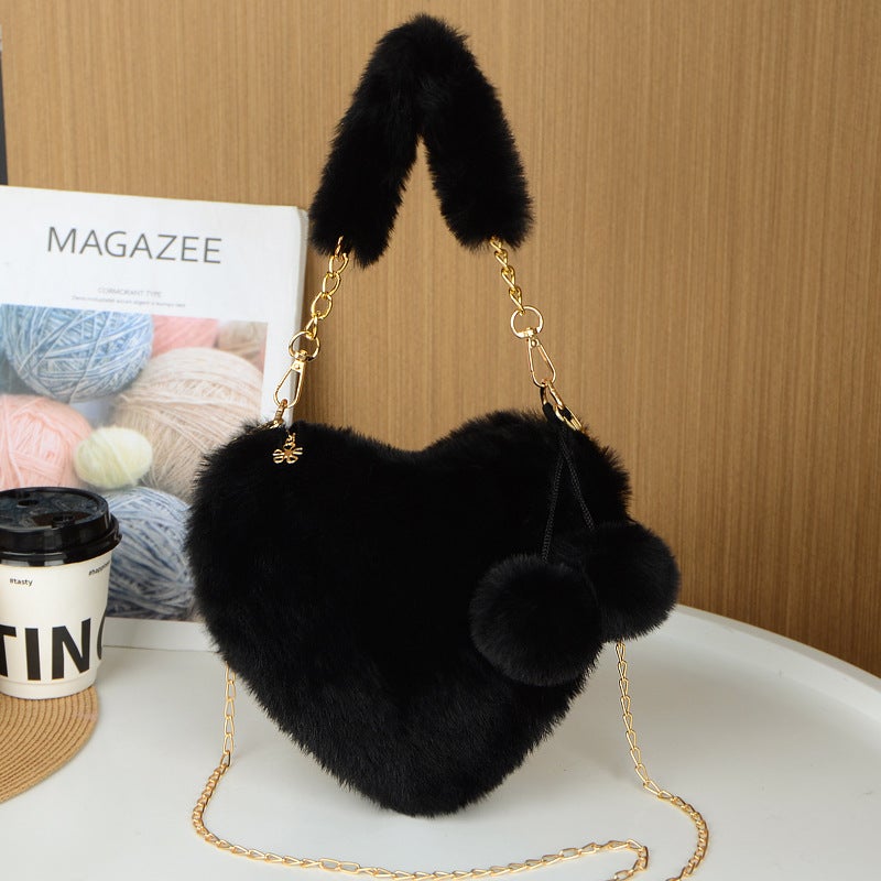 Faux Fur Love Heart Handbag - Image 3