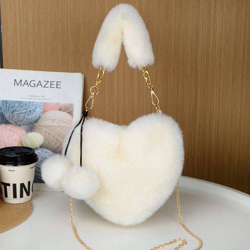 Faux Fur Love Heart Handbag - Image 1
