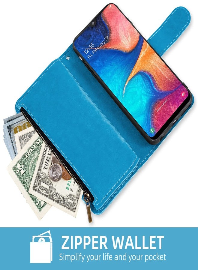 Asuwish Compatible with Samsung Galaxy A20 A30 Wallet Case and Tempered Glass Screen Protector Flower Flip Card Holder Stand Cell Phone Cover for Glaxay M10s A 20 30 Gaxaly 20A SM A205G Women Men Blue - Image 4