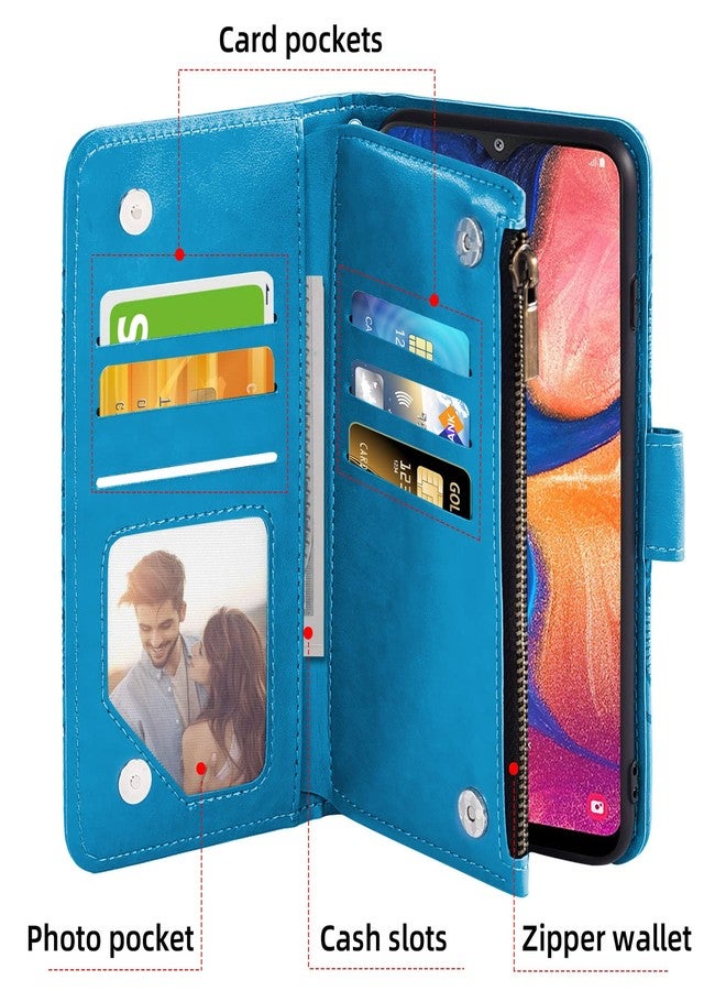 Asuwish Compatible with Samsung Galaxy A20 A30 Wallet Case and Tempered Glass Screen Protector Flower Flip Card Holder Stand Cell Phone Cover for Glaxay M10s A 20 30 Gaxaly 20A SM A205G Women Men Blue - Image 2