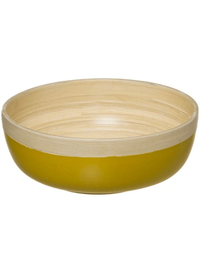 Modern Round Bamboo Salad Bowl Yellow and Beige 20cm
