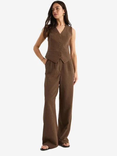 Bianco Lucci LUCCI V-neck Vest and Wide Leg Pants Two-Piece Coord Set