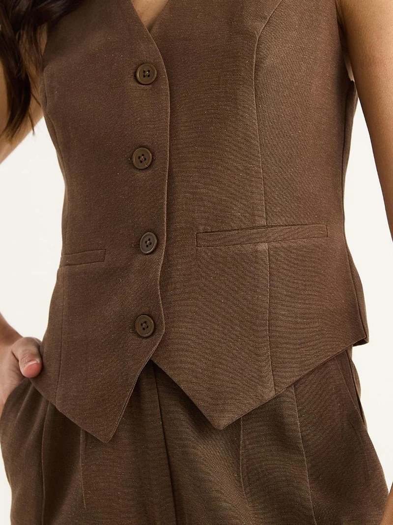 Bianco Lucci LUCCI V-neck Vest and Wide Leg Pants Two-Piece Coord Set