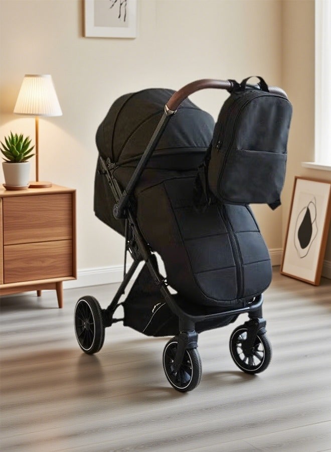Kidilo Light weight Stroller, Ultra-Compact Fold & Airplane Ready Travel Stroller, Near Flat Recline Seat, Cup Holder, Raincover & Travel Backpack Black - Image 1