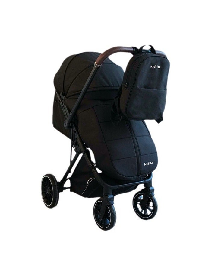 Kidilo Light weight Stroller, Ultra-Compact Fold & Airplane Ready Travel Stroller, Near Flat Recline Seat, Cup Holder, Raincover & Travel Backpack Black  - Image 1