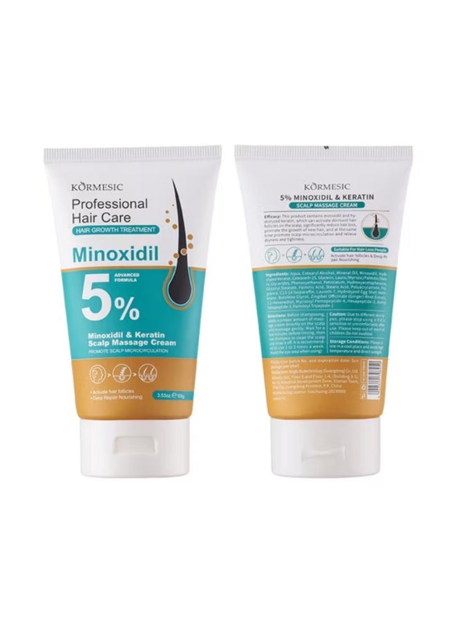 Kormesic Professional Hair Care 5% Minoxidil & Keratin Scalp Massage Cream 100G Hair Growth Treatment Scalp Cream with Minoxidil 5% Strengthen Hair Promote Hair Regrowth Reduce Hair Loss for Women And Men - Image 2