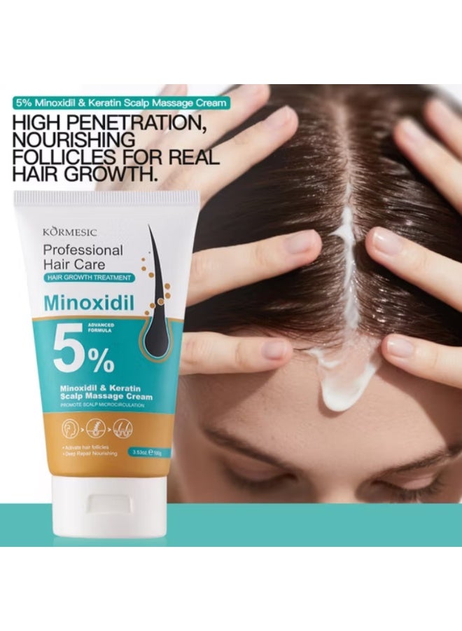 Kormesic Professional Hair Care 5% Minoxidil & Keratin Scalp Massage Cream 100G Hair Growth Treatment Scalp Cream with Minoxidil 5% Strengthen Hair Promote Hair Regrowth Reduce Hair Loss for Women And Men - Image 3