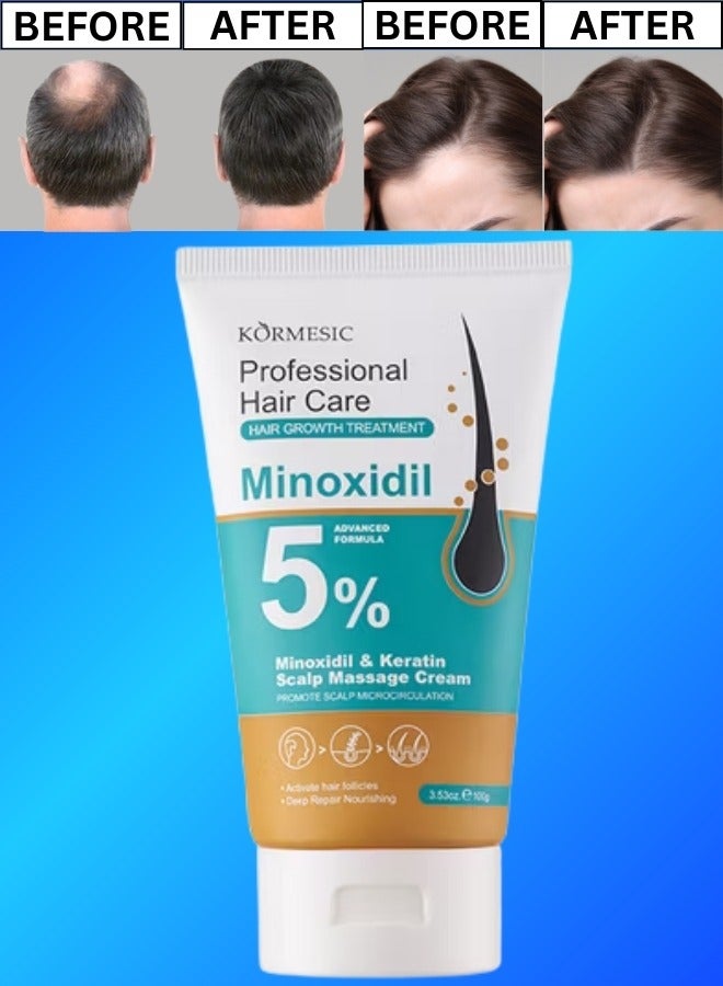 Kormesic كريم تدليك فروة الرأس للعناية بالشعر الاحترافية 5% مينوكسيديل وكيراتين 100 جرام لعلاج نمو الشعر مع مينوكسيديل 5% لتقوية الشعر وتعزيز نمو الشعر وتقليل تساقط الشعر للنساء والرجال - Image 1