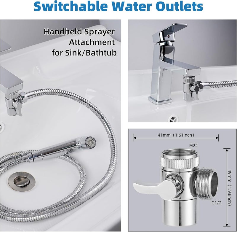 Hibbent Sink Faucet Hose Sprayer Attachment with 10 Adapters - Dual Function Handheld Bidet, Rinser & Shower Head - for Feminine Hygiene, Baby Diaper Cleaning & Pet Bathing - Image 2