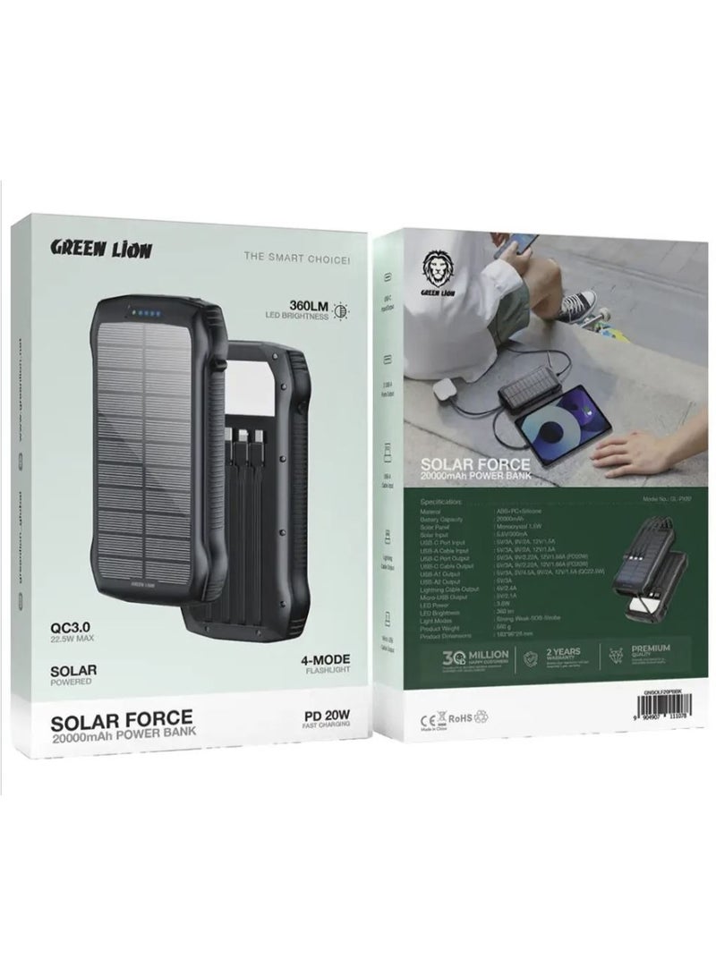 GreenLion Green Lion Solar Force 20000mAh Power Bank - Black - Image 3