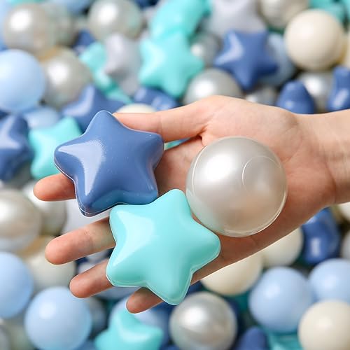 TRENDPLAY Star Ball Pit Balls 100 for Toddlers Ball Pit Ball Shapes Plastic Balls for Boys Girls Ball Pit Fun Birthday Party Christmas DecorationCream Colors Blue - Image 1