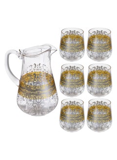 Life Smile Jug and Glasses Set - Arabic Turkish Acrylic Pitcher and Cups set | 2 Liters Capacity | BPA-Free And Shatter-Proof Great For Water,Iced Tea, Juices, Lemonade And Any Cold Drink (Design 2, Model 2)  - Image 1