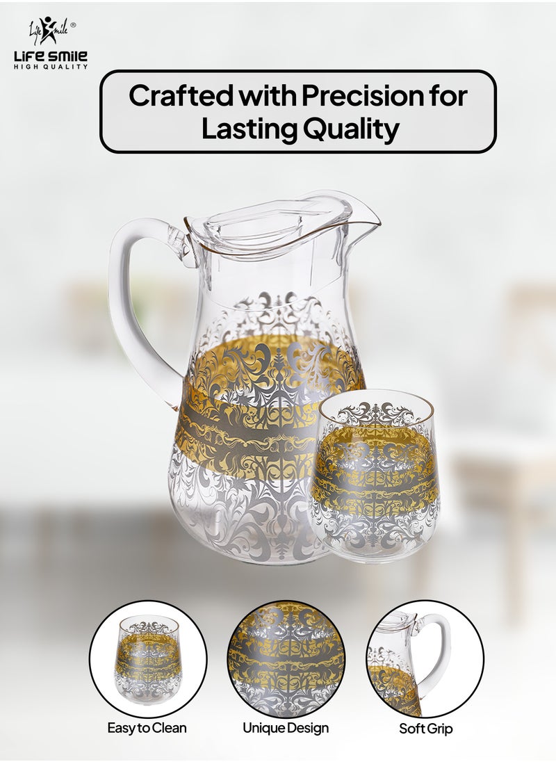 Life Smile Jug and Glasses Set - Arabic Turkish Acrylic Pitcher and Cups set | 2 Liters Capacity | BPA-Free And Shatter-Proof Great For Water,Iced Tea, Juices, Lemonade And Any Cold Drink (Design 2, Model 2)  - Image 4