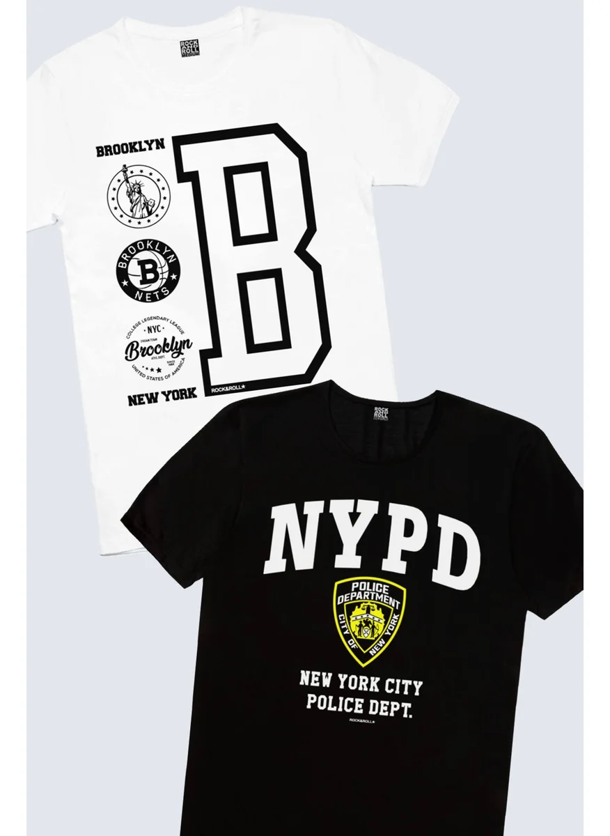 روك اند رول Brooklyn Logo White, Nypd Men's T-Shirt 2-Pack Eco Pack