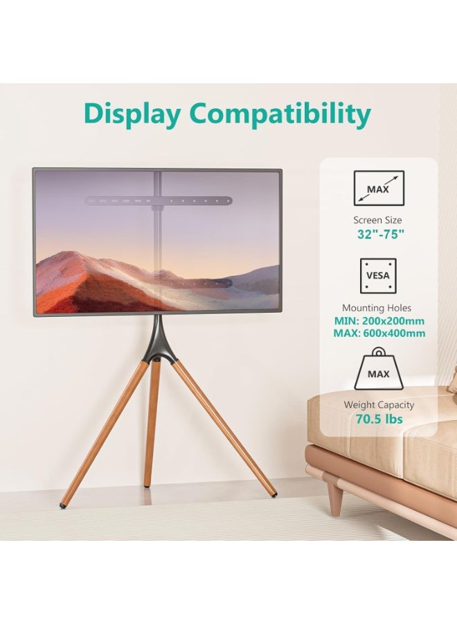 Eworld Adjustable Tripod TV Floor Stand for 32–75 Inch LED, LCD & OLED Screens – Portable Swivel Mount with Cable Management & Anti-Slip Base, Height Adjustable for Living Room, Bedroom & Studio – Holds up to 70.5 lbs - Image 4