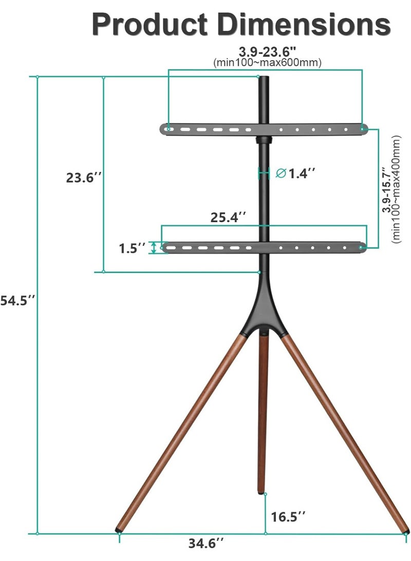 Eworld Adjustable Tripod TV Floor Stand for 32–75 Inch LED, LCD & OLED Screens – Portable Swivel Mount with Cable Management & Anti-Slip Base, Height Adjustable for Living Room, Bedroom & Studio – Holds up to 70.5 lbs - Image 2