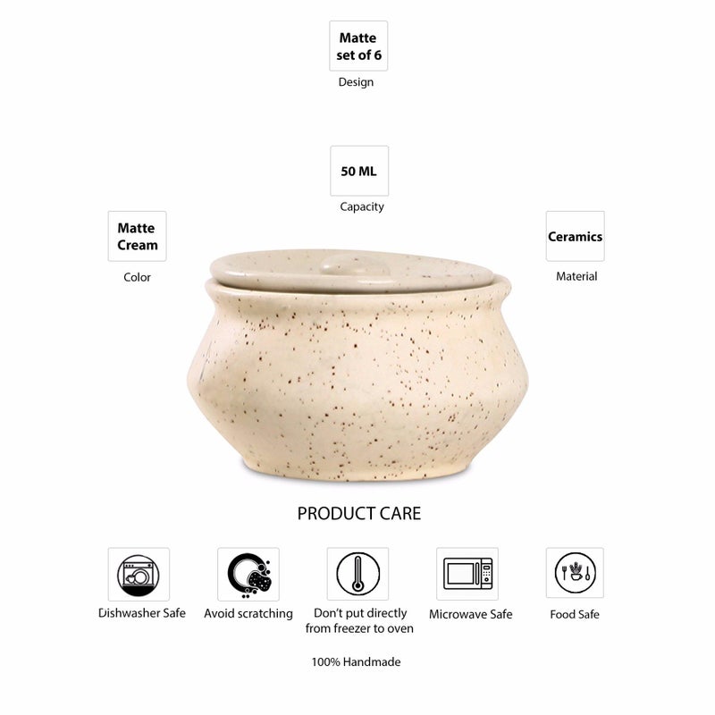 Caffeine Ceramic Stonwear Handmade Cream Matte Dip and Sauce- Set of 6 - Image 5