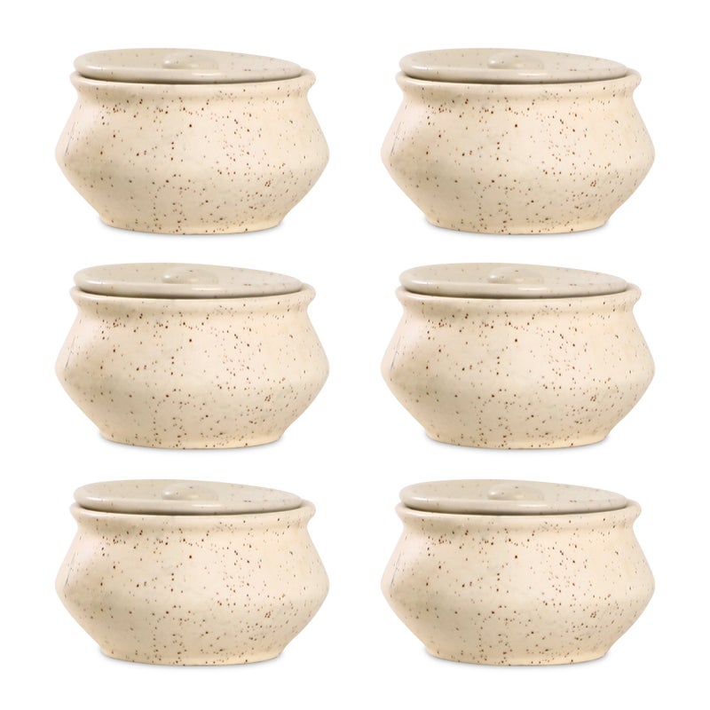 Caffeine Ceramic Stonwear Handmade Cream Matte Dip and Sauce- Set of 6 - Image 1