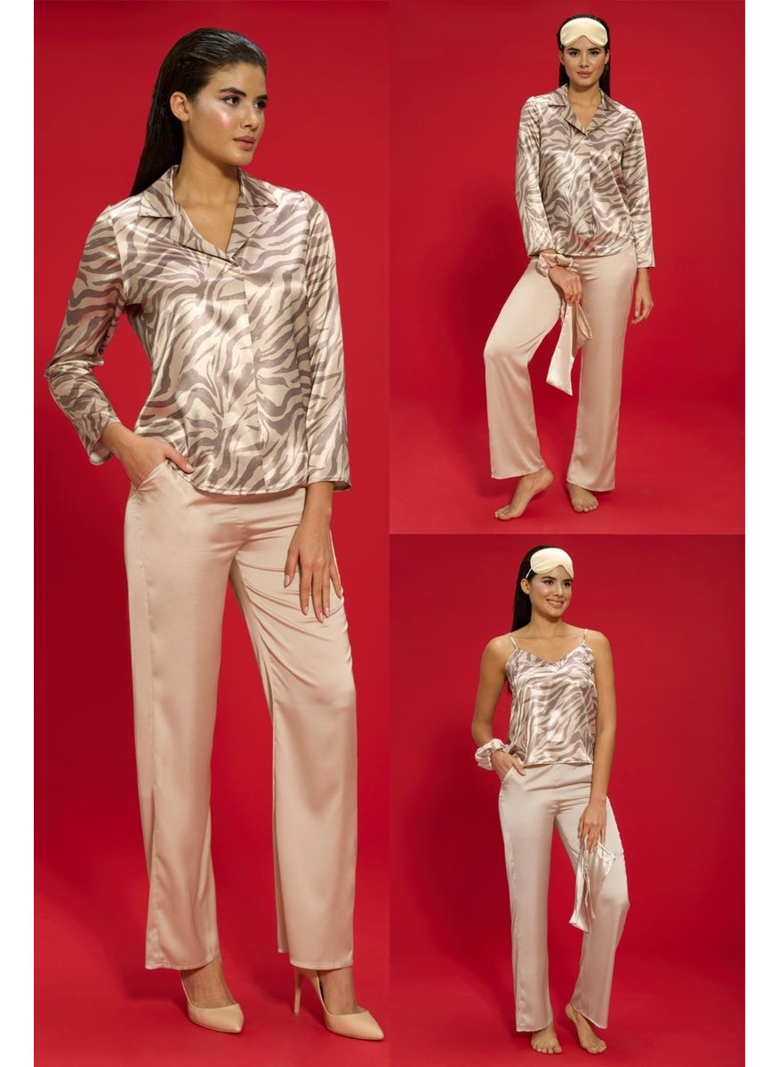 For You Moda مجموعة بيجامة زيبرا من 6 قطع بالحجارة داخل وخارج S27686  - Image 1