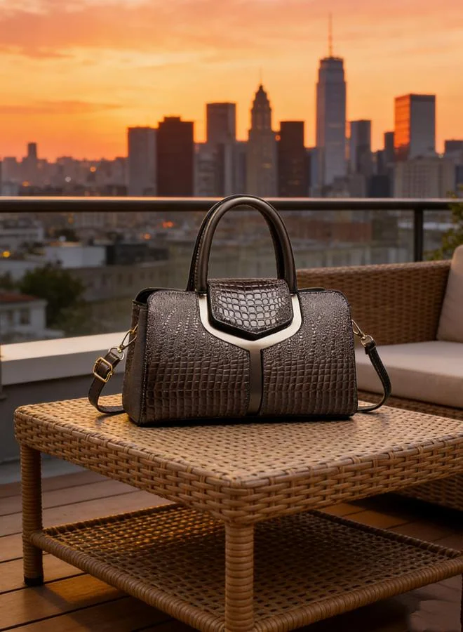 Take Two Grey Croc-Embossed Handbag